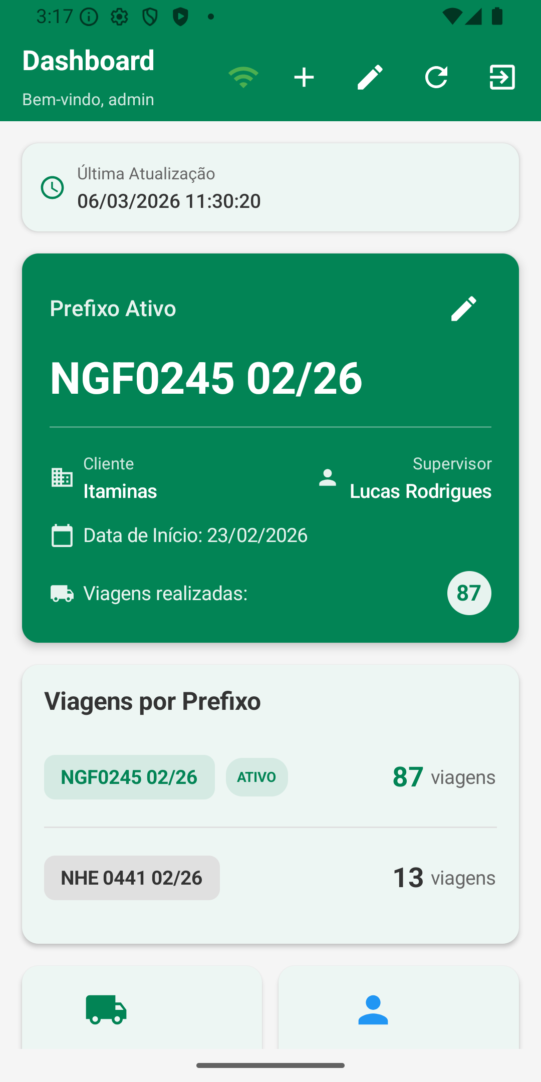 Tela do Admin